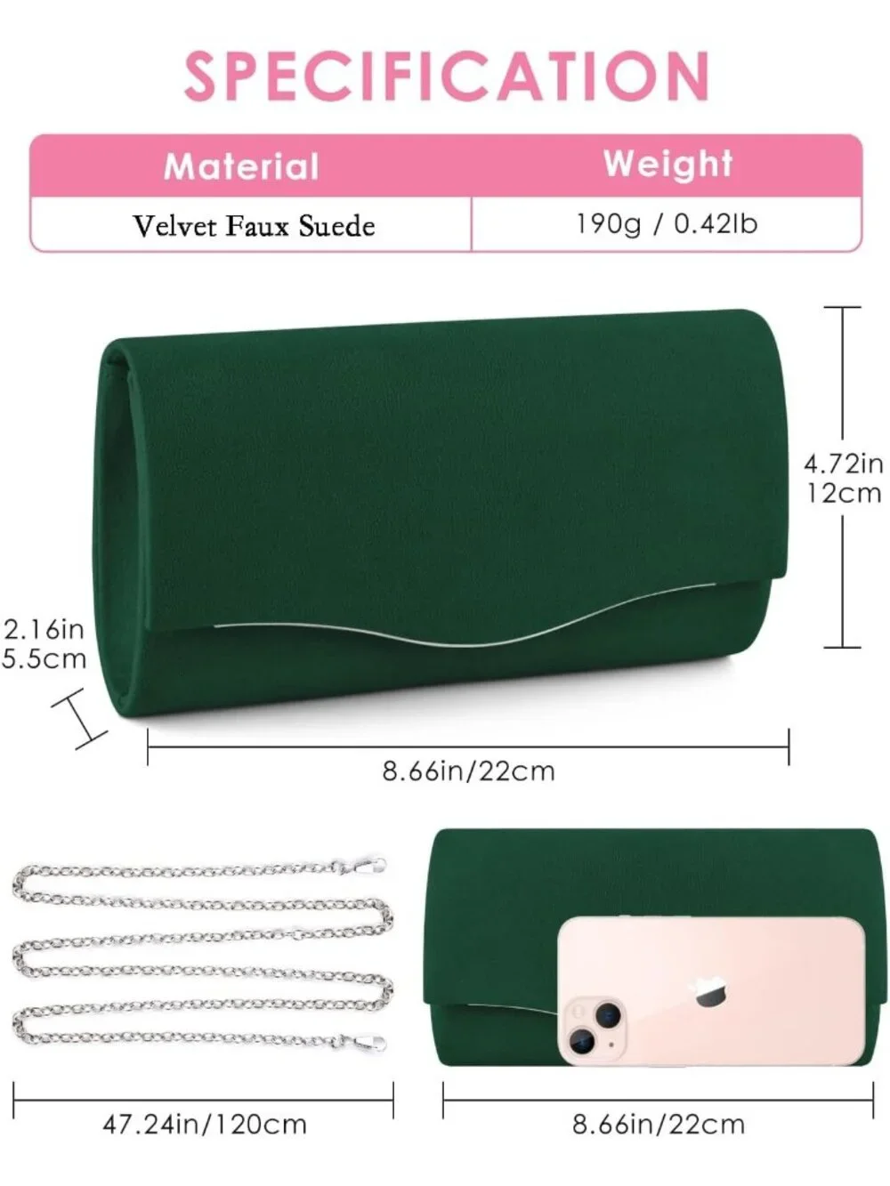 👜 Women's Green Suede Evening Shoulder Bags Envelope Party Cocktail Prom Clutch
